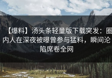 【爆料】汤头条轻量版下载突发：圈内人在深夜被曝曾参与猛料，瞬间沦陷席卷全网