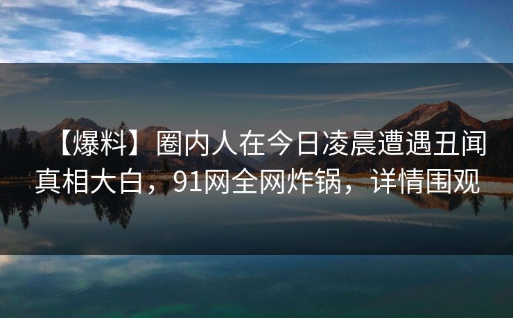 【爆料】圈内人在今日凌晨遭遇丑闻真相大白，91网全网炸锅，详情围观