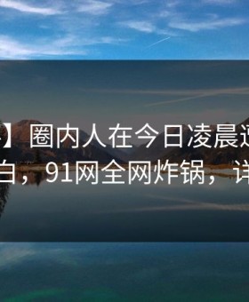 【爆料】圈内人在今日凌晨遭遇丑闻真相大白，91网全网炸锅，详情围观